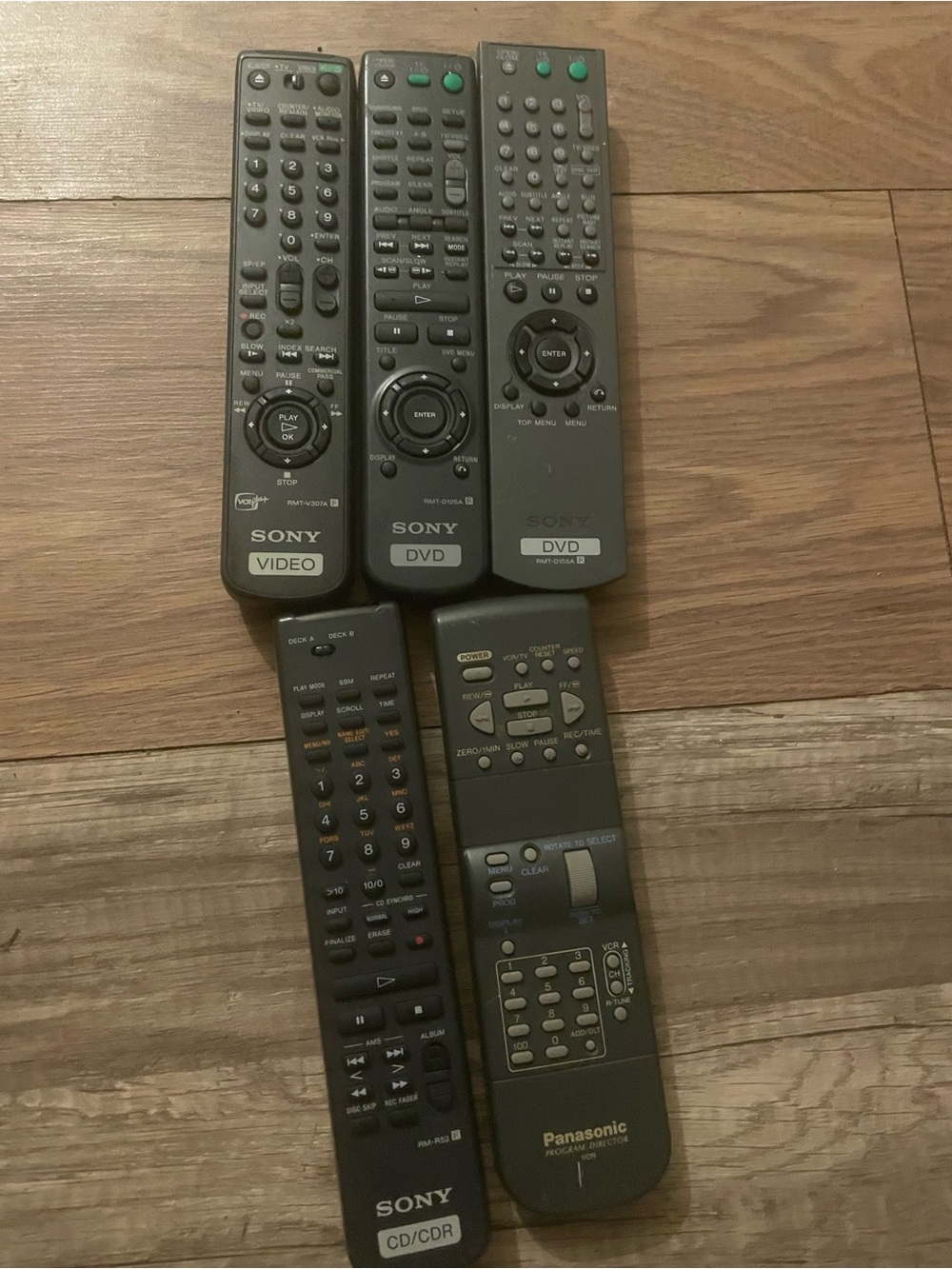 Lot of 5 Remote Controls - Sony & Panasonic - Gray